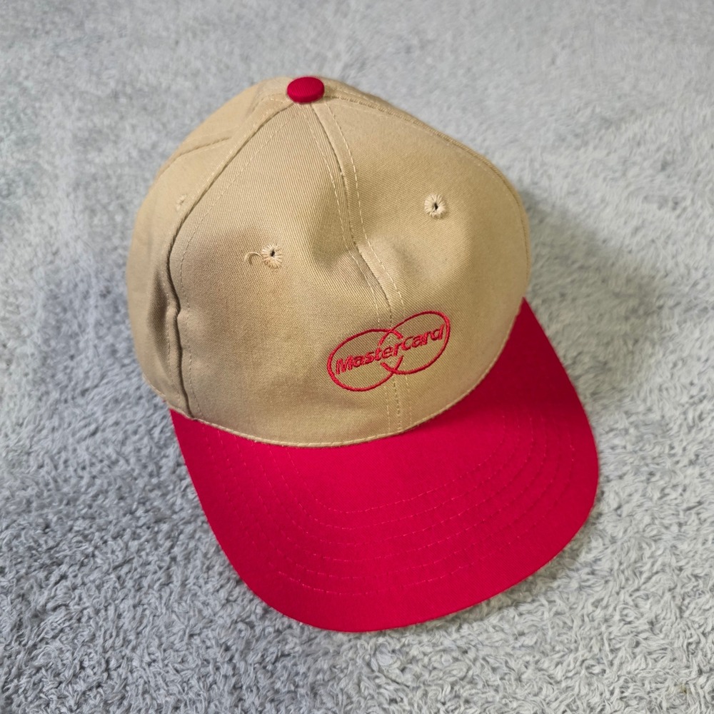 Cyrk Mens OSFA Baseball Cap Tan‎ Red MasterCard Logo Vintage 90s USA Made